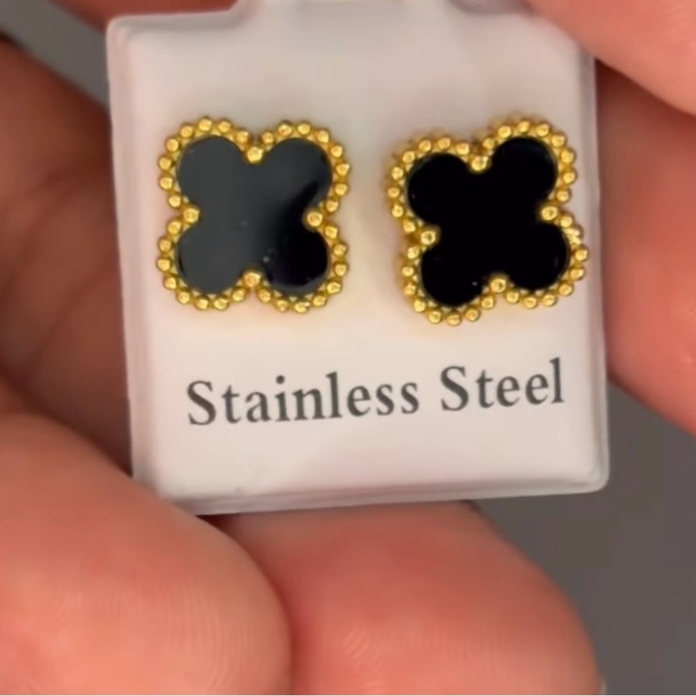 Elegant Gold and Black Stainless Steel Earrings